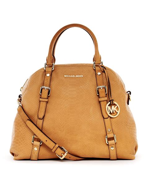 michael michael kors large bedford bowling satchel tan|MICHAEL KORS Bedford Bowling Satchel in Tan Ostrich Effect .